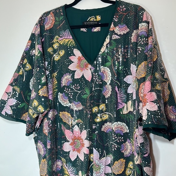 ELOQUII 18 / 20 Slit Front floral Print Sequin Maxi Dress - Picture 9 of 15